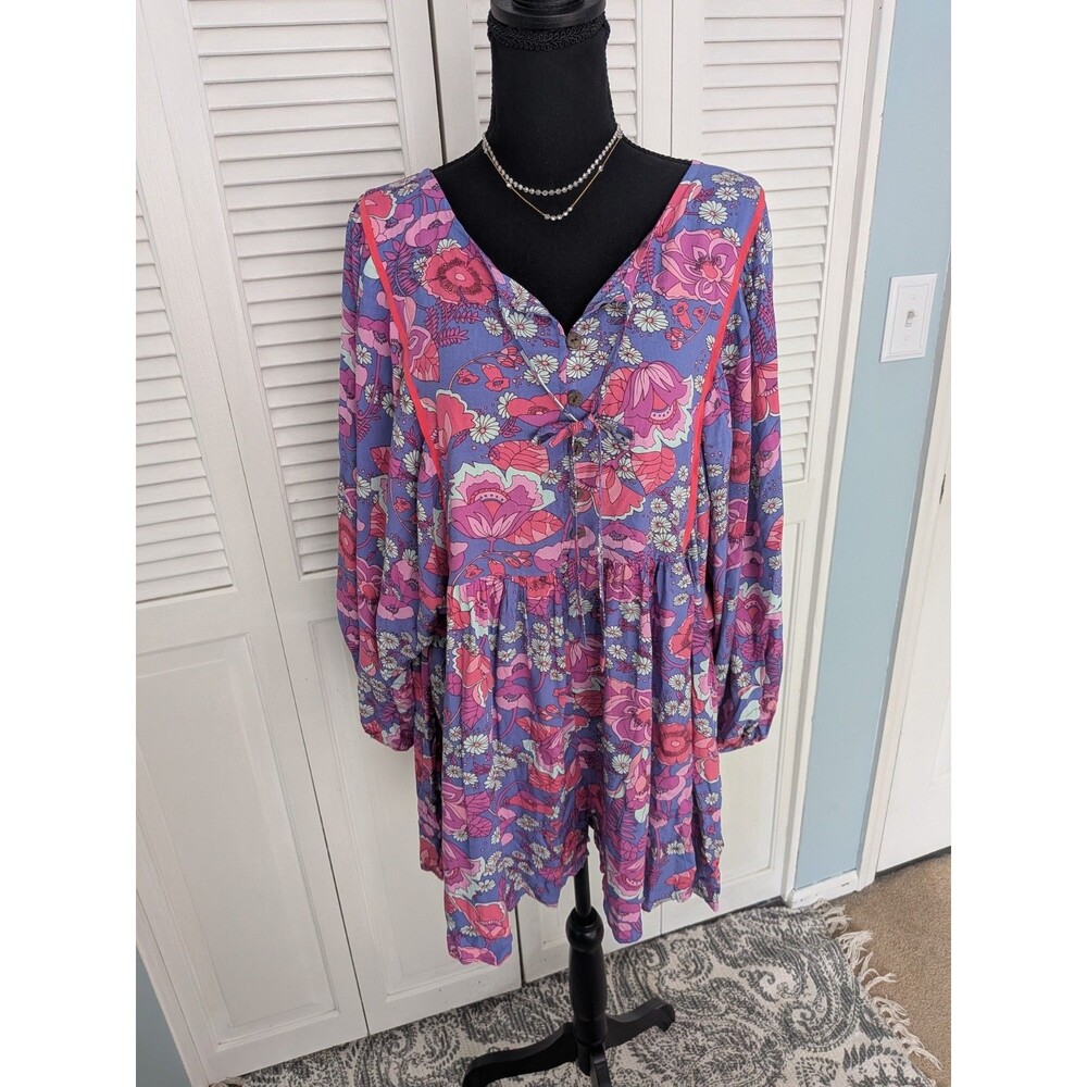 Rusttydustty Romper Womens 2X Purple Floral Peasant Sleeve Cottage Core Boho NEW